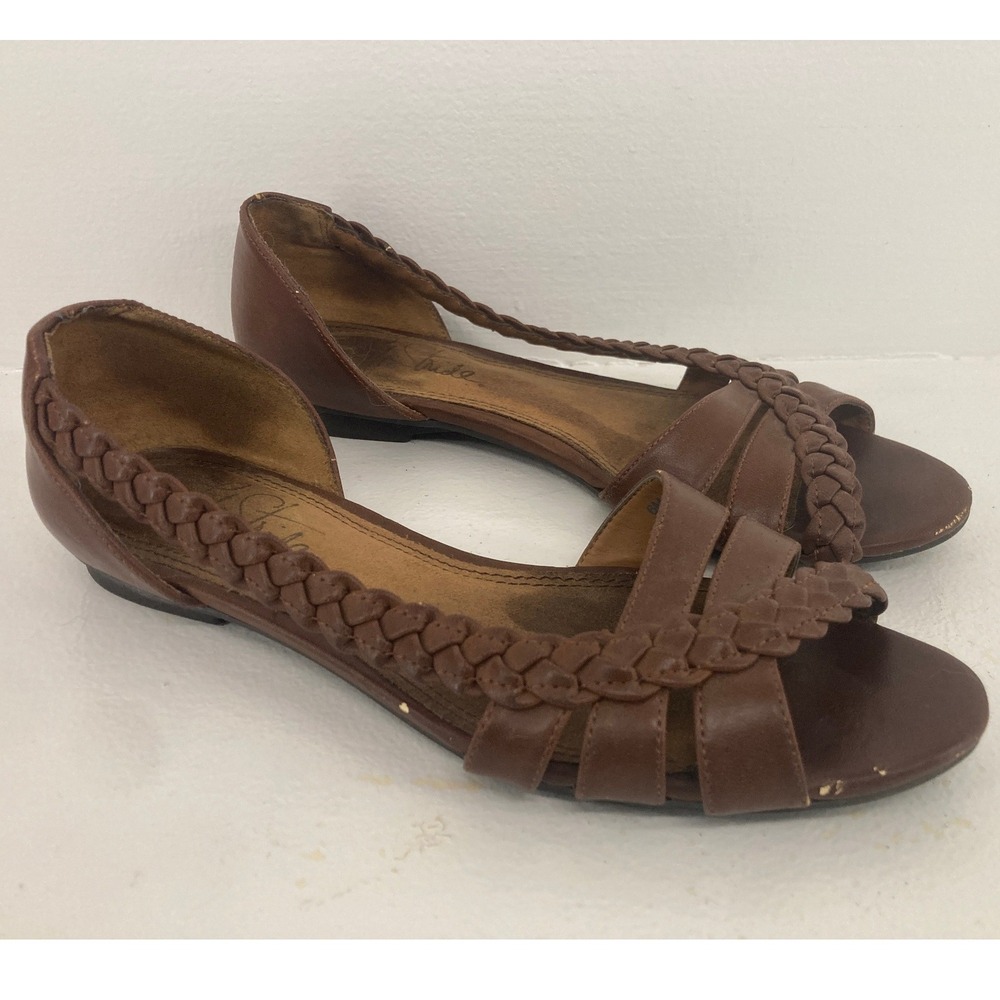LifeStride Womens Size 6M Brown Braided Open Toe Flat Sandals Cottagecore Boho‎